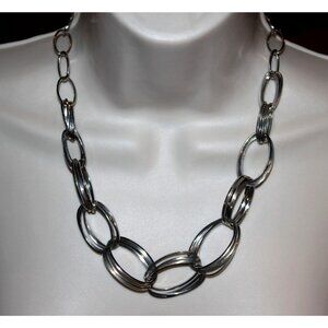 Express Silver Tone Multi Oval Link Necklace Statement Vintage Y2K Deadstock